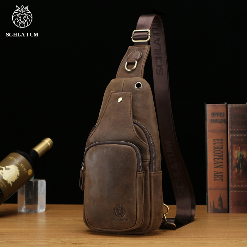Leather Backpack Vintage - SCHLATUM 100% bolso de pecho de