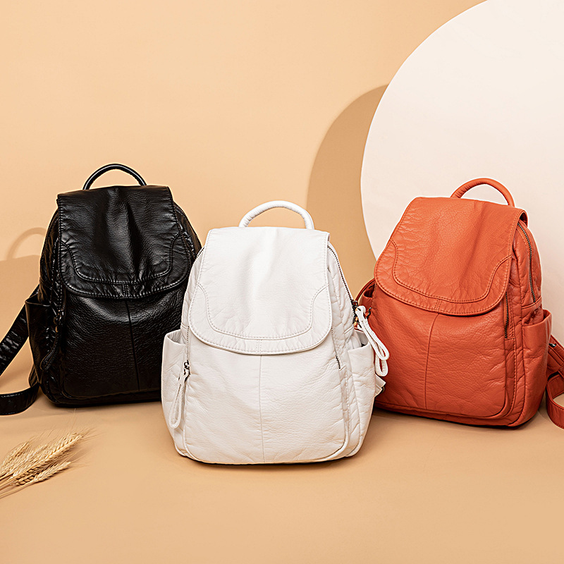 Mochila De Cuero lavado blanco - Fashion Backpack Women reseña y precio